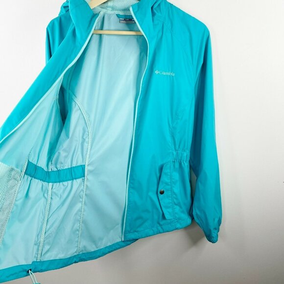 COLUMBIA Windbreaker Jacket Womens Size Medium Blue Hooded Nylon Outdoor Rain - Picture 6 of 6